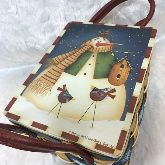 Snowman Image Art wicker Basket hinged w/ handles - Picture 2 of 6